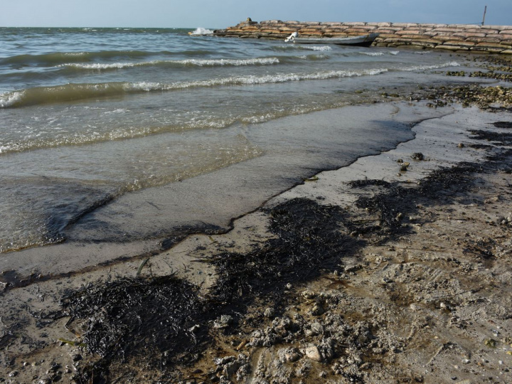 Playa contaminada con petróleo