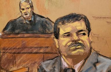 El Chapo mientras escucha su sentencia en la corte de Nueva York. Foto: Reuters