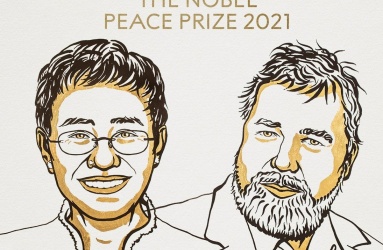 Este viernes los periodistas Maria Ressa y Dmitry Muratov obtuvieron el Premio Nobel de la Paz en honor a “su valiente lucha por la libertad de expresión en Filipinas y Rusia”. Foto: Twitter @NobelPrize
