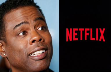imagen dividida en foto Chris Rock y logo de Netflix