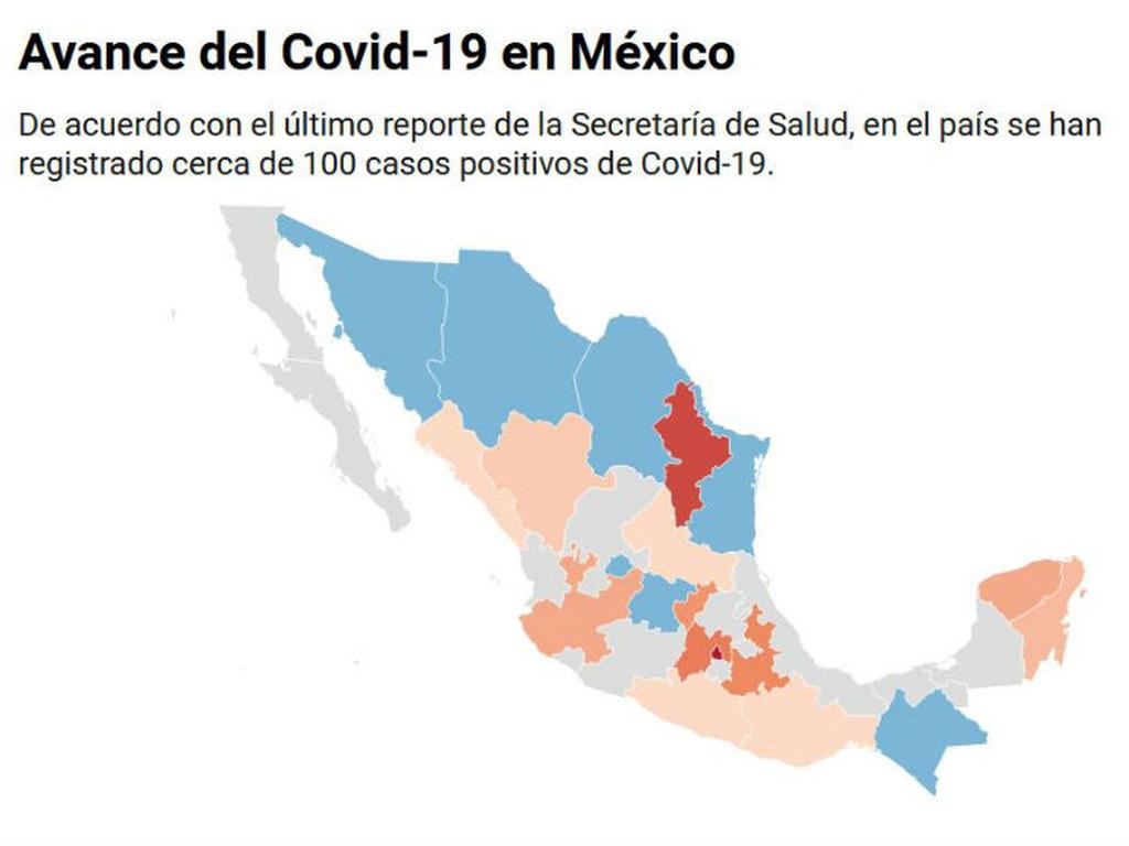 En este mapa interactivo puedes conocer el avance por el brote de coronavirus en México. Foto: *Datawrapper