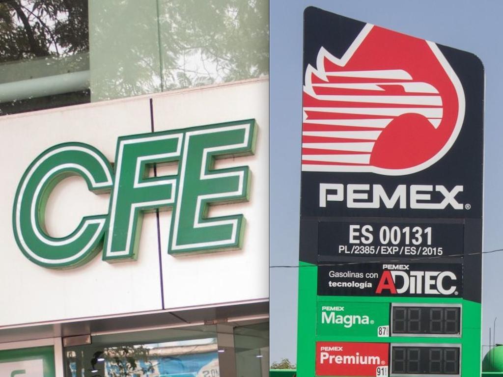 Logotipos de las compañías mexicana CFE y Pemex. 