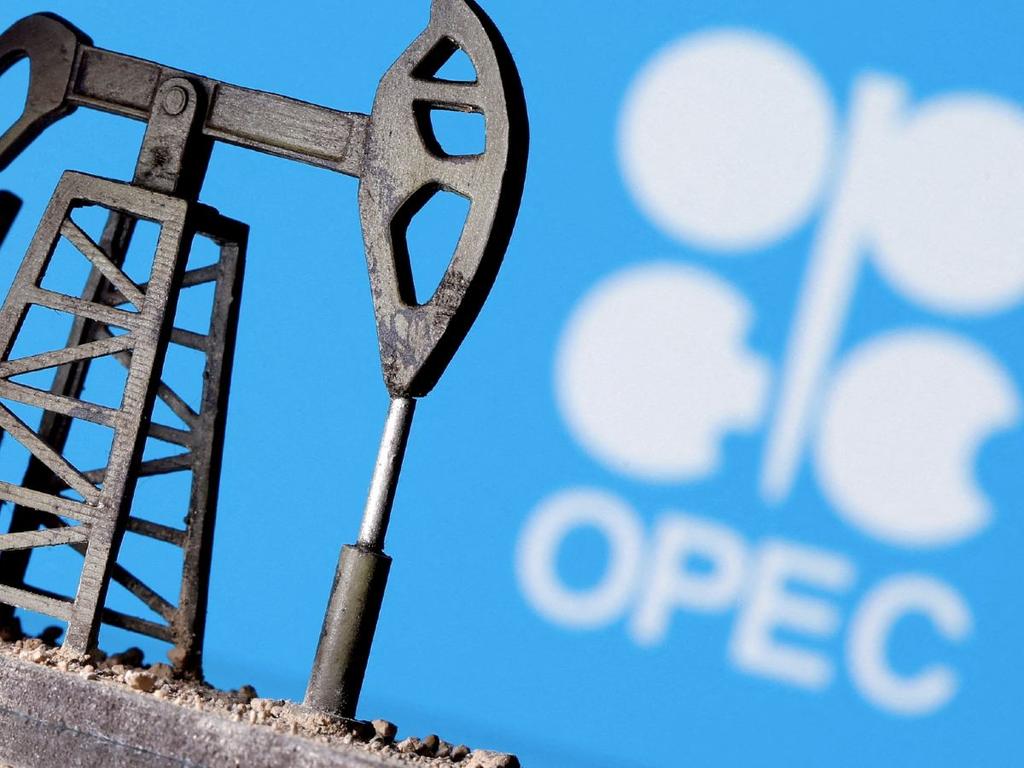 Logo de la OPEC e impresión 3d de extractor de petróleo
