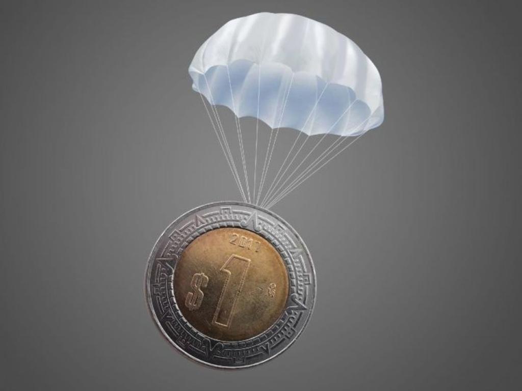Moneda de un peso mexicano con paracaídas 