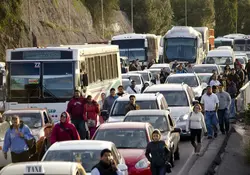 La entrada a la Ciudad de México por la autopista México-Pachuca se encontraba obstruida debido a una protesta. Foto: Cuartoscuro 