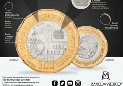 El Banco de México puso en circulación una nueva moneda de 20 pesos. Foto: Twitter/@EmisionBanxico