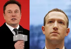 Elon Musk sosteniendo micrófono y Mark Zuckerberg 