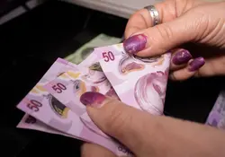 manos de mujer contando billetes de 50 pesos