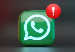 Logo de WhatsApp con símbolo de error sobre fondo borroso oscuro