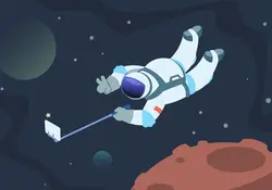 Astronauta con bastón para selfie 