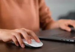 Mujer desconocida usa una computadora 