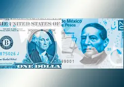 Billete de dólar y de 20 pesos mexicanos 