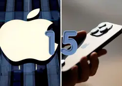 Logo de manzana de Apple y iPhone sostenido por una mano