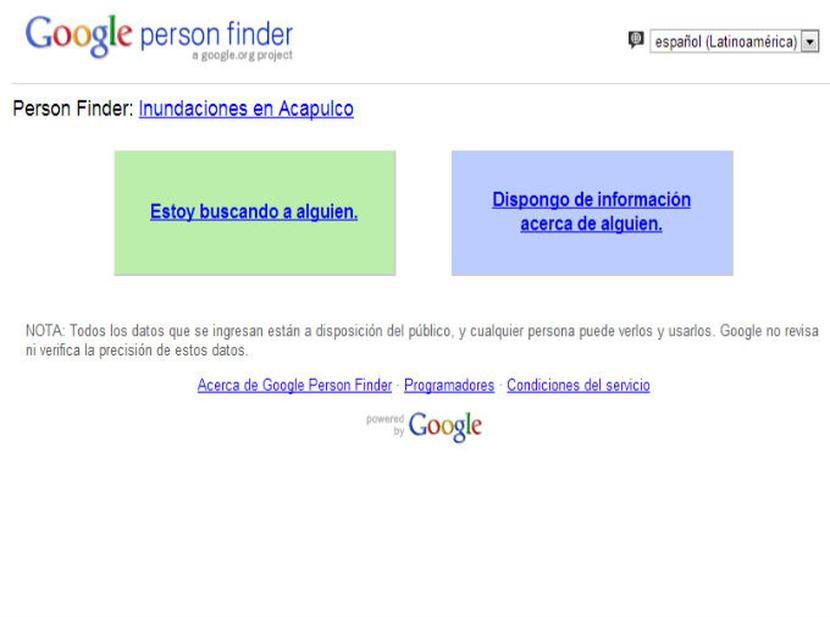 Google Person Finder está ya disponible para ayudar a localizar a personas tras las inundaciones en Acapulco. Foto: Google