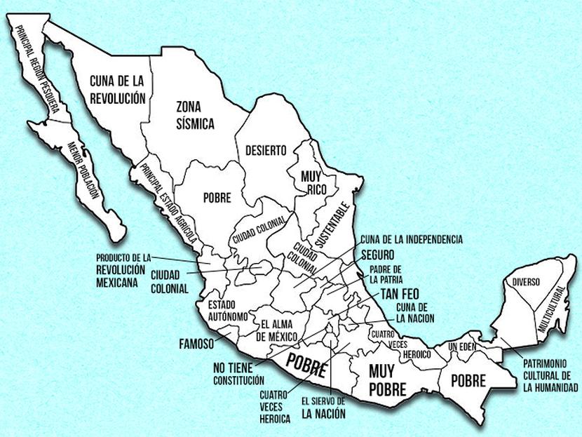 Así es como se ve cada uno de los estados de la República Mexicana a través de Google. Ilustración Jaime Castillo