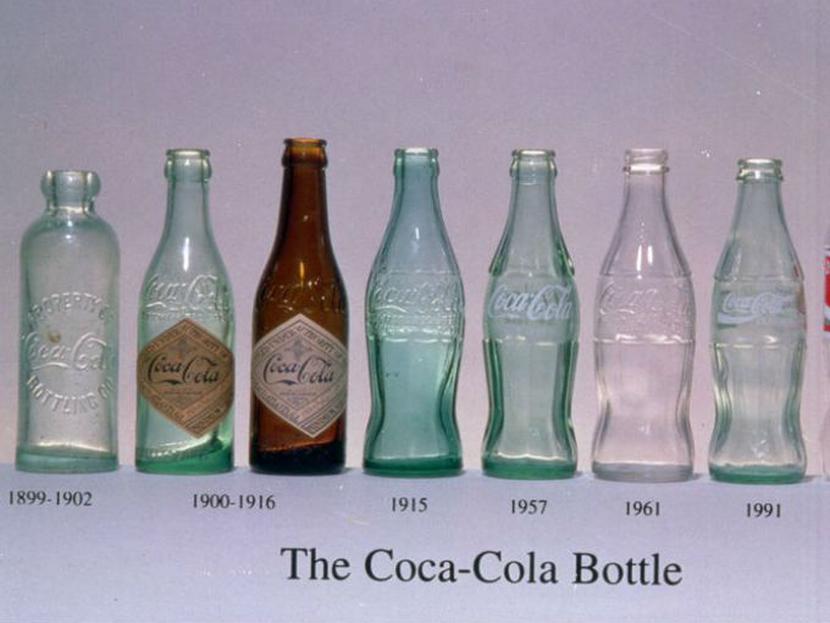 Las botellas de Coca-Cola a través de los años. Foto: Especial