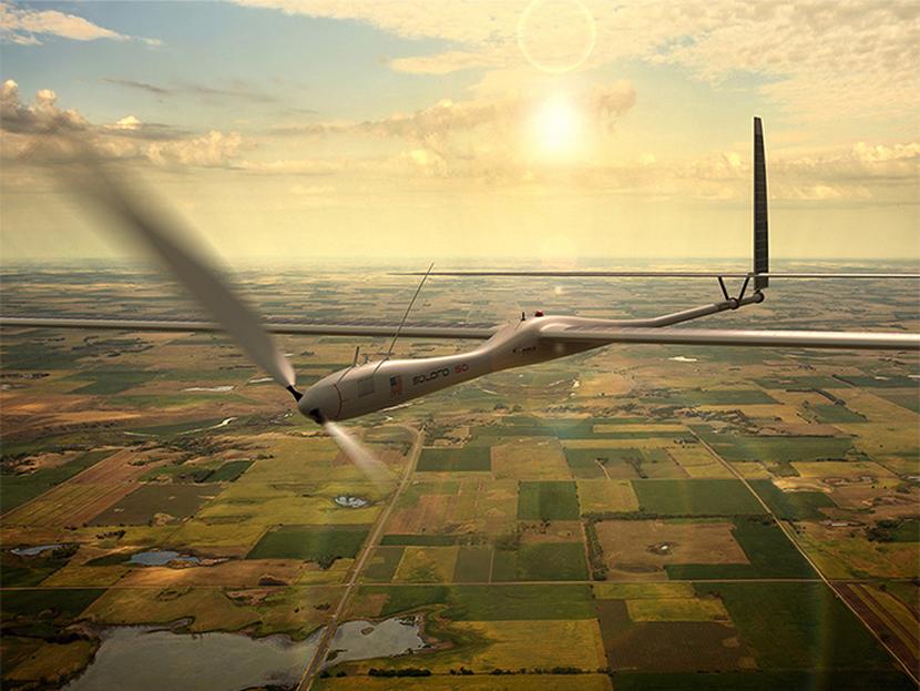 Titán Aerospace fabrica aviones no tripulados que pueden volar con energía solar a unos 20 kilómetros de altura hasta por cinco años sin necesidad de aterrizar. Foto: Titán Aerospace