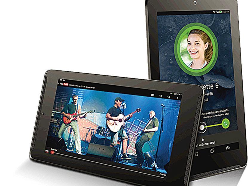 Dos en uno.- La FonePad, de ASUS, está por llegar a México en las próximas semanas, mientras la phablet Slate7 Voice Tab, de HP, que tiene sistema operativo Android 4.2, 16 GB expandibles a 32, pantalla de seis pulgadas y procesador de 4 núcleos. Fotos: Cortesía