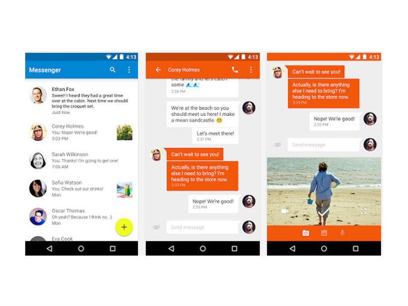 Google lanzó Messenger, una nueva aplicación de mensajería de SMS y MMS para los dispositivos inteligentes. Foto: Especial