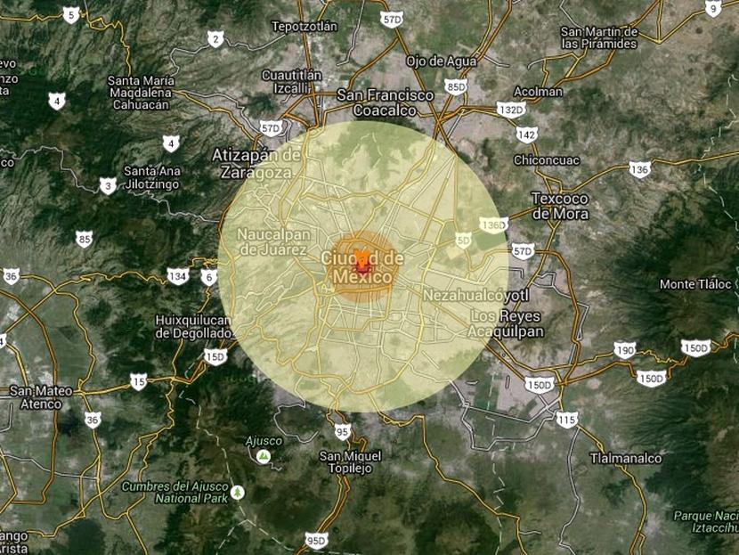 La organización Public Radio Internartional creó un mapa interactivo que permite seleccionar una ciudad y observar el daño que causaría una bomba atómica como la lanzada sobre Hiroshima. Foto: Google Maps