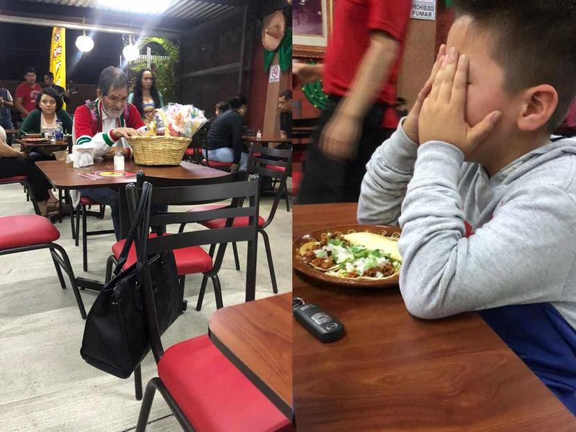 El niño se conmovió por lo cansado del adulto mayor y lo invitó a comer. Foto: Facebook @Karen Espinosa