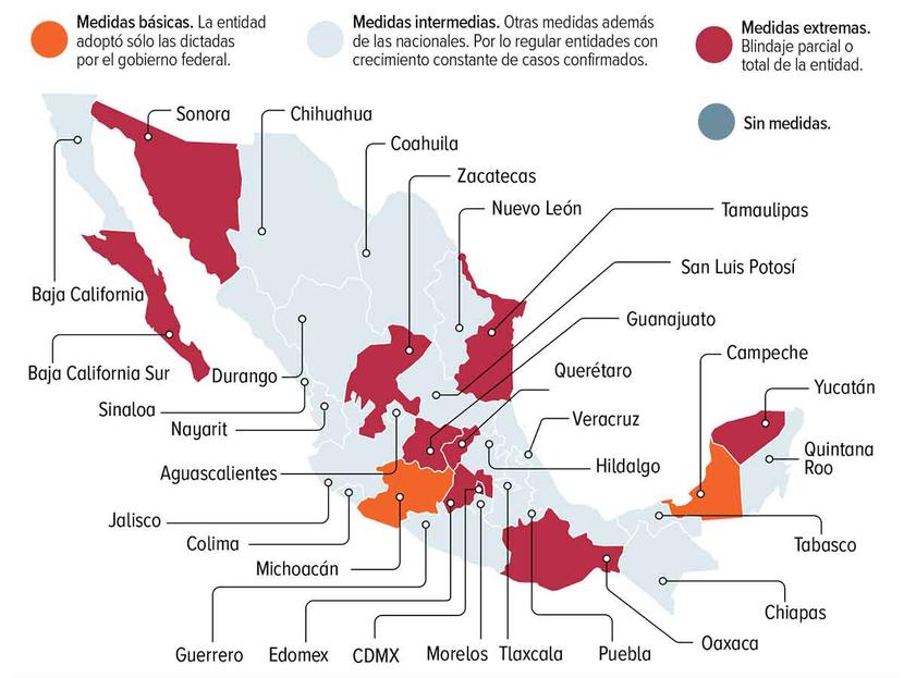 Los distintos estados en México están tomando medidas para contener los contagios por coronavirus. Foto: Excelsior