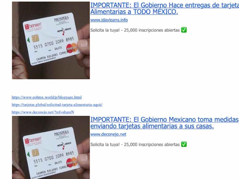 Alertan sobre sitios fraudulentos que ofrecen tarjetas de Bienestar. Foto: Captura