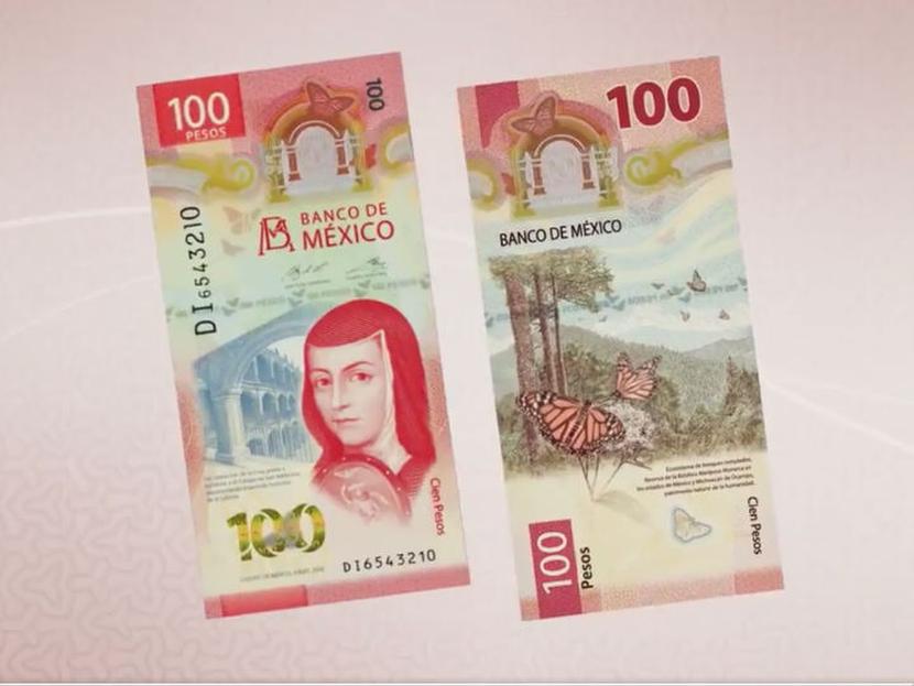El Banco de México presentó el nuevo billete de 100 pesos, el cual, tiene al frente a Sor Juana Inés de la Cruz. Foto: *Banxico
