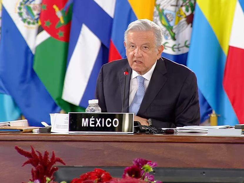 La mañana de este sábado el presidente Andrés Manuel López Obrador encabeza la VI Cumbre de la Comunidad de Estados Latinoamericanos y Caribeños (Celac) desde el Palacio Nacional. Foto: *Video Reunión Celac