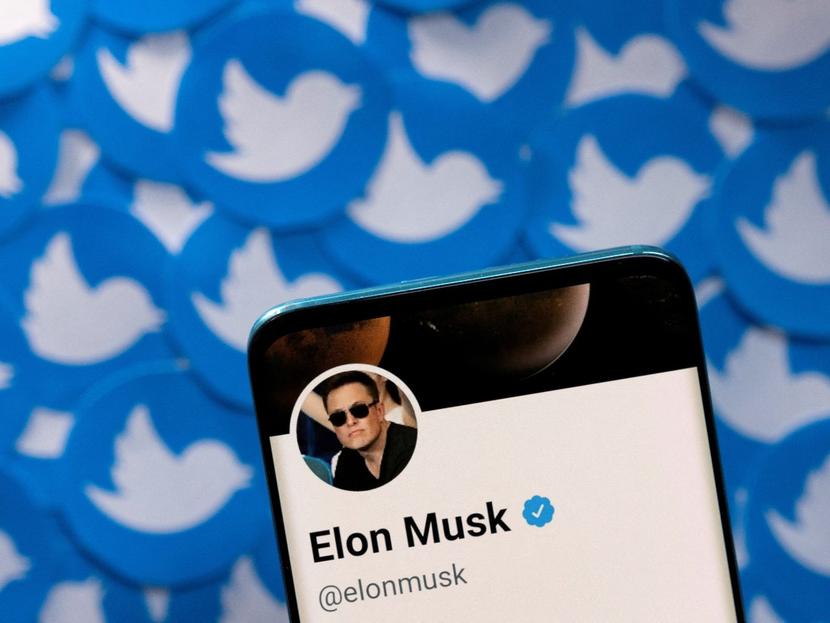 Un celular con el perfil de Twitter de Elon Musk y el símbolo de la red social. 