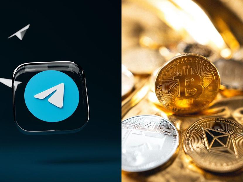 Icono de Telegram y Bitcoin y otras criptomonedas 