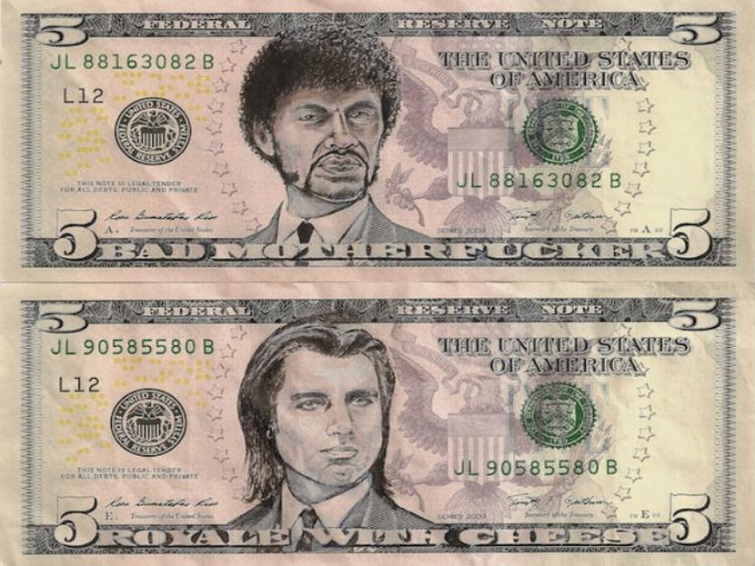 Billetes de dólar artísticamente vandalizados