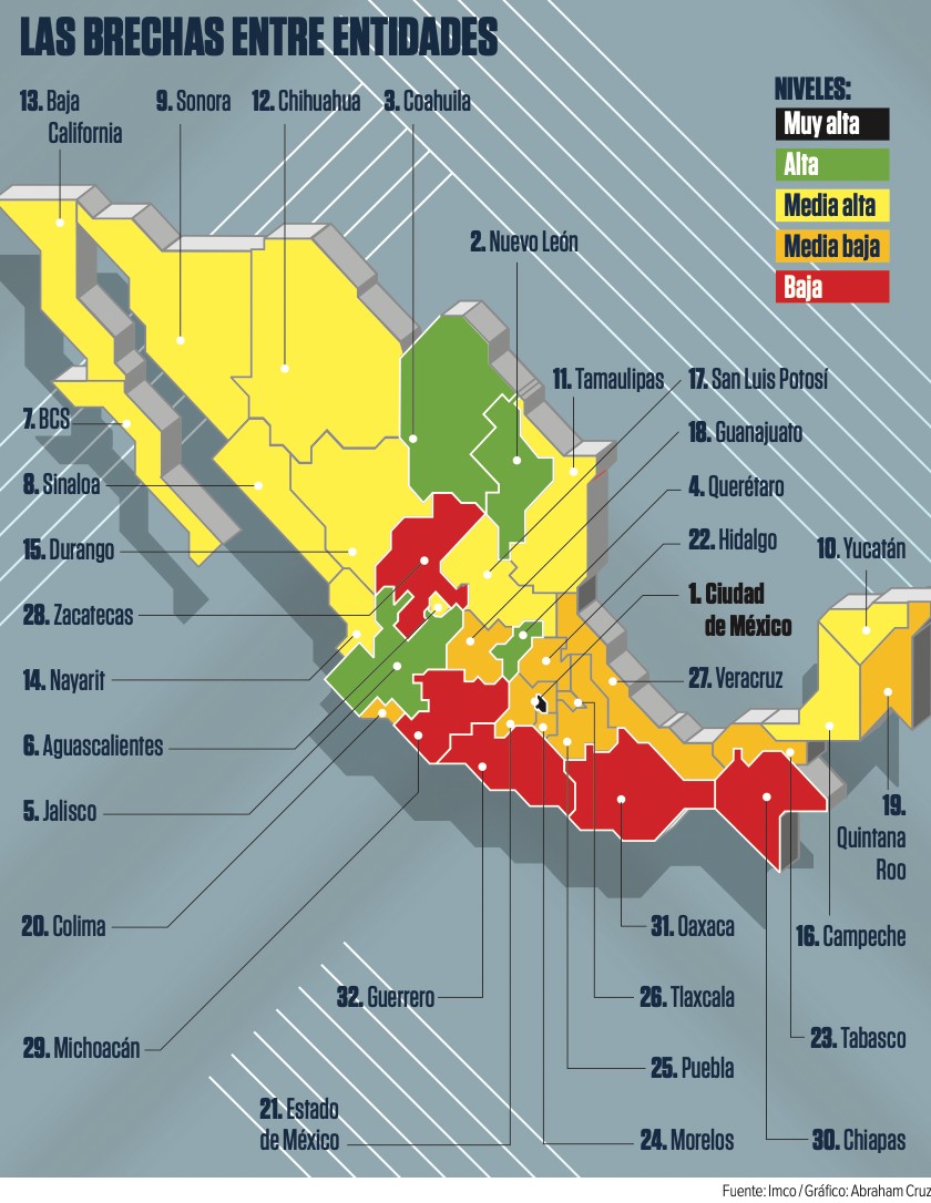 Mapa de México brechas de competitividad 
