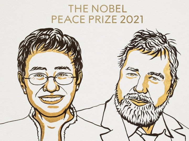 Este viernes los periodistas Maria Ressa y Dmitry Muratov obtuvieron el Premio Nobel de la Paz en honor a “su valiente lucha por la libertad de expresión en Filipinas y Rusia”. Foto: Twitter @NobelPrize
