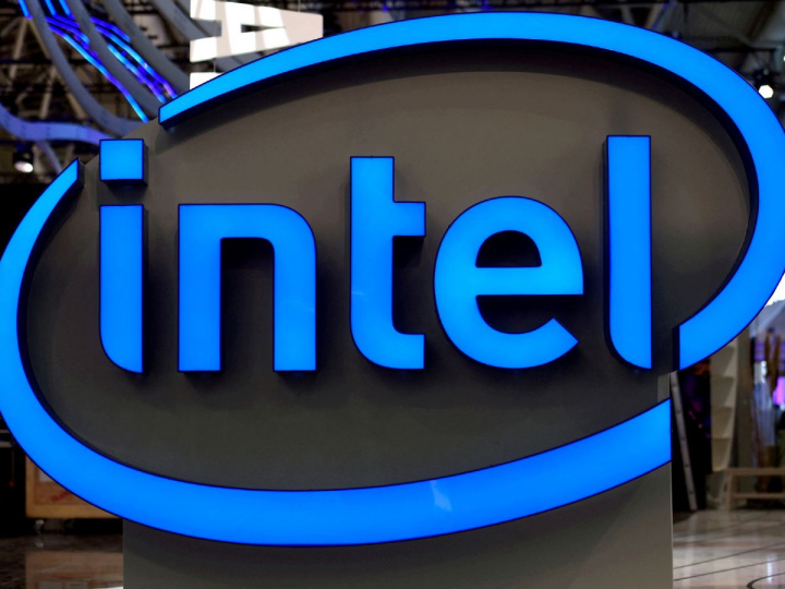 Letrero de Intel color azul