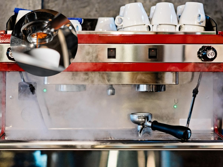 Máquina de espresso para ilustrar cómo poner una cafetería