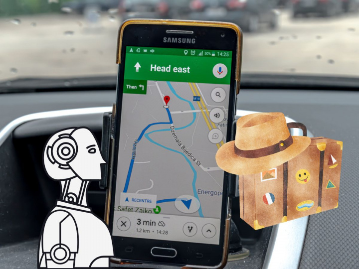 Pantalla de Google maps en un teléfono en un auto