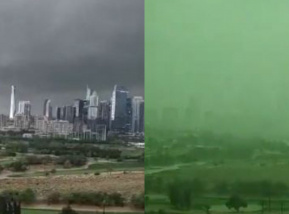 Por qué se pintó de verde el cielo de Dubái tras las fuertes tormentas
