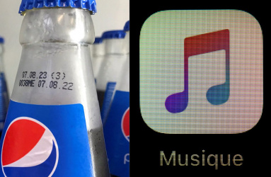 Logo de Pepsi en botella y app de Apple Music