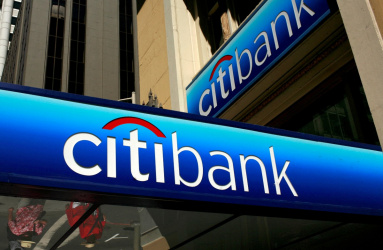 Letreros de un edificio Citibank en color azul. 
