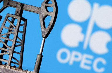 Logo de la OPEC e impresión 3d de extractor de petróleo