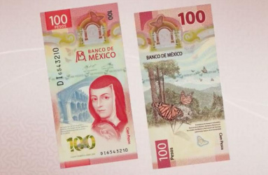 Anverso y reverso de billete de 100 pesos con la imagen de Sor Juana Inés de la Cruz.