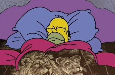 Ilustración de Homero de Los Simpson bajo cobija de tigre. 